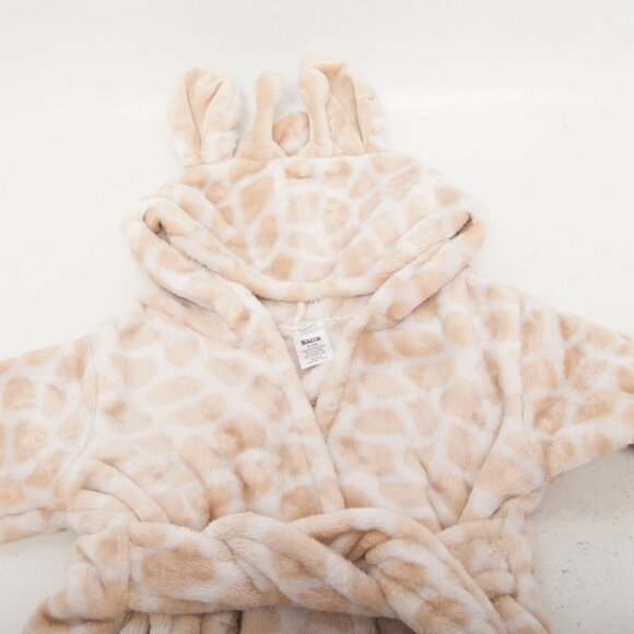 HB Baby Robe 0-9 Months Soft Polyester Giraffe Print Hooded Bathrobe beige white - Picture 2 of 5